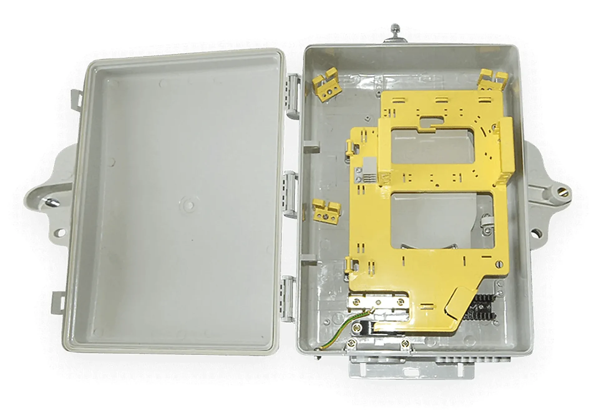 1-to-16 fiber distribution box on a plain background