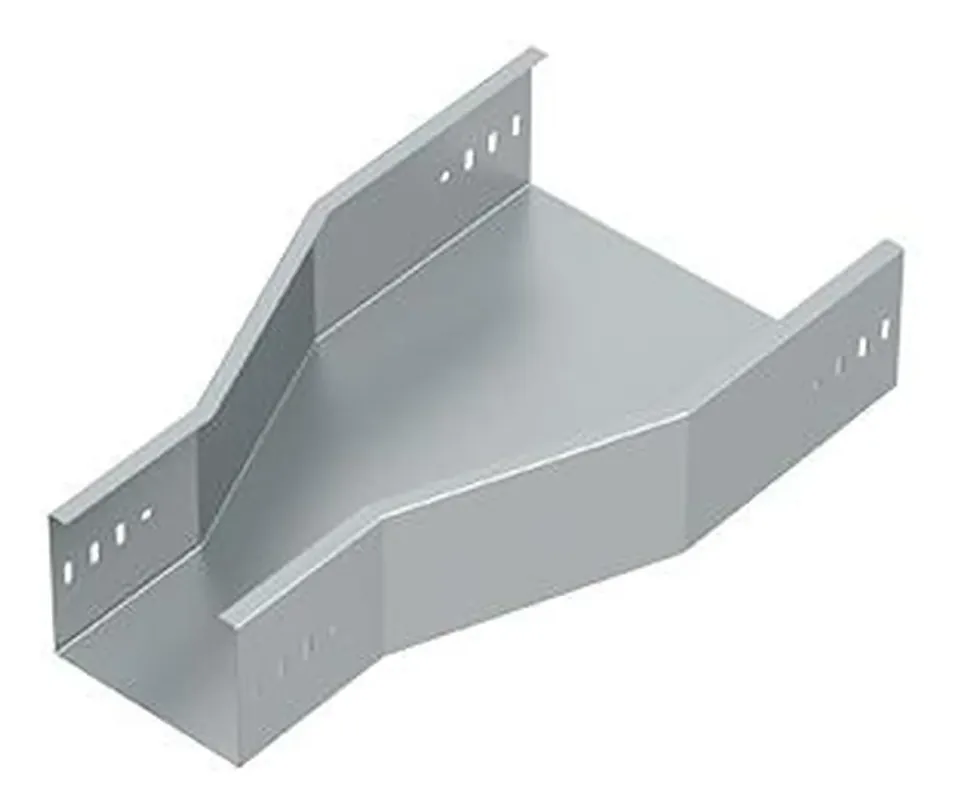 Cable trunking four-way and reducing connection on a plain background