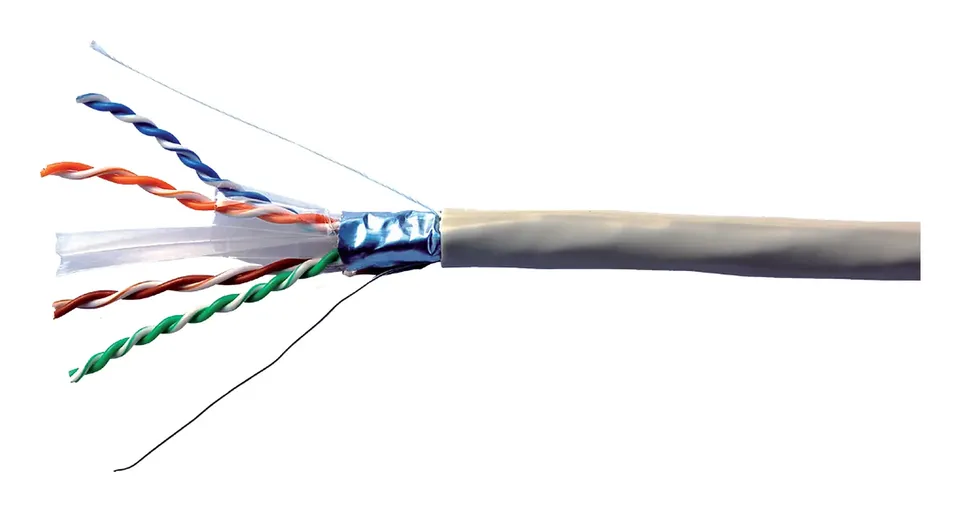 Cat6 F/UTP cable on a plain background