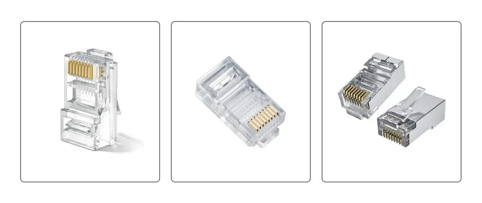 Cat6 RJ45 modular plug on a plain background