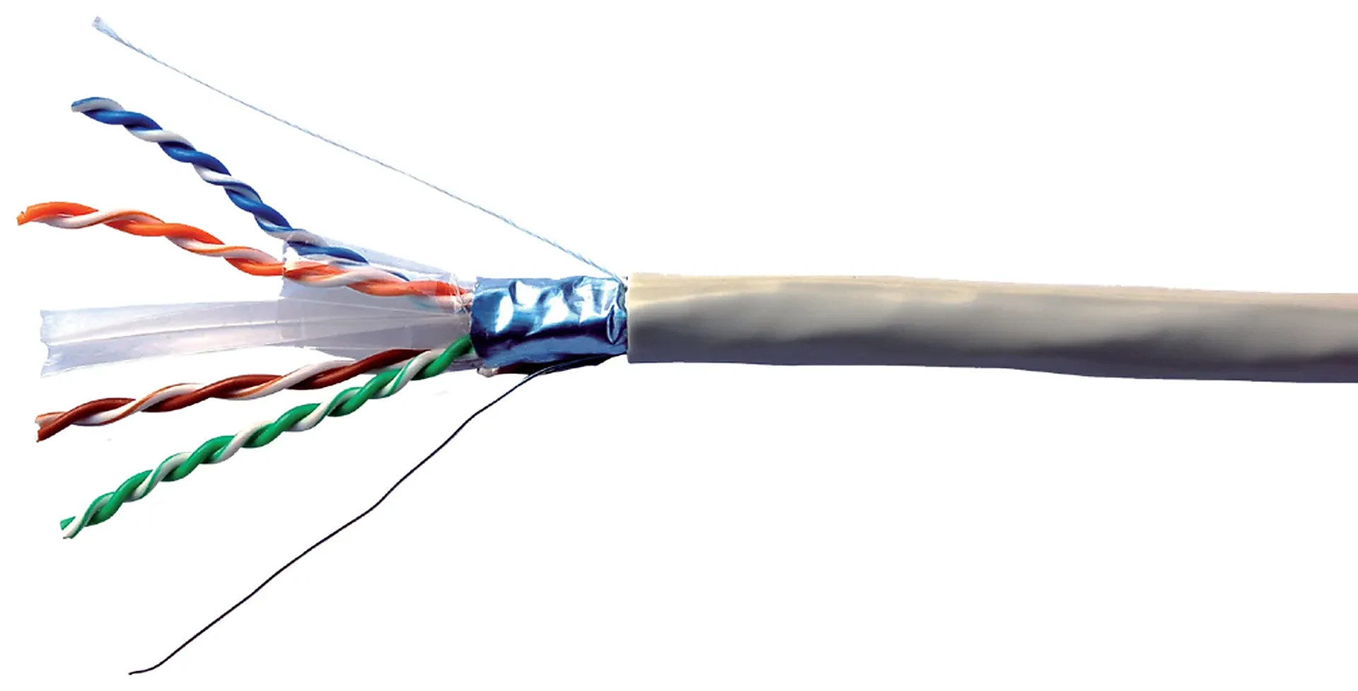 Cat6 F/UTP cable on a plain background