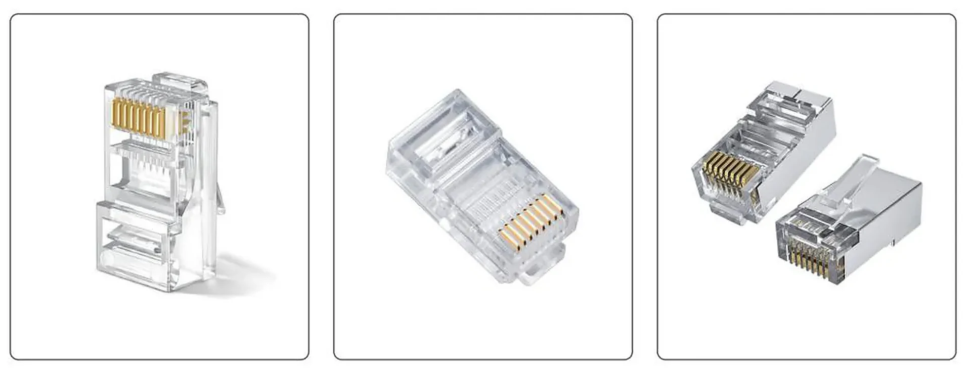 Cat6 RJ45 modular plug on a plain background