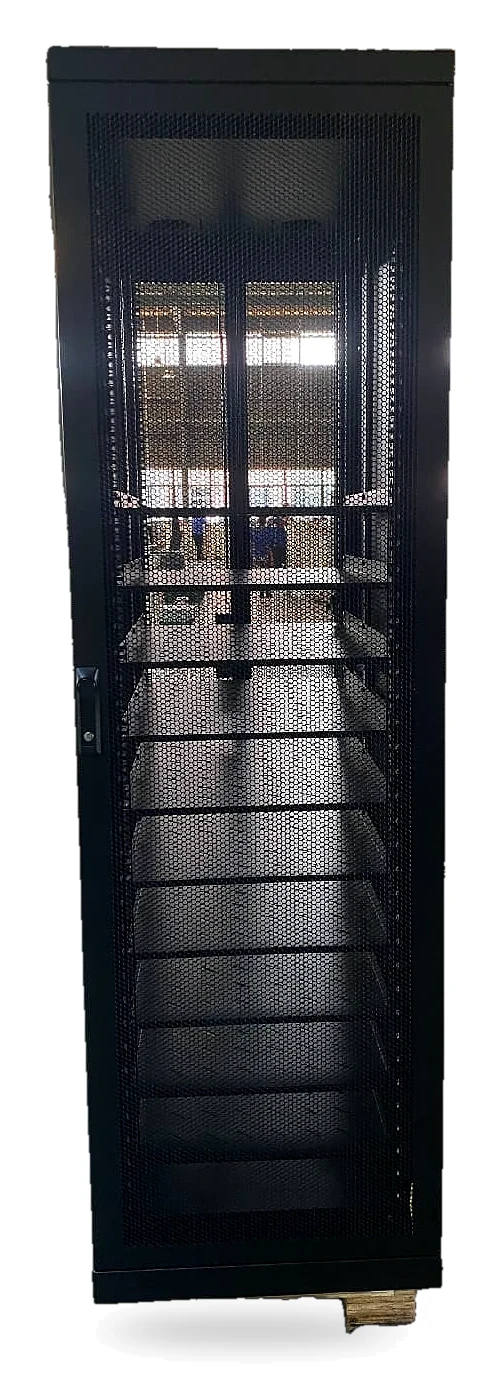 Black server cabinet with a perforated single front door