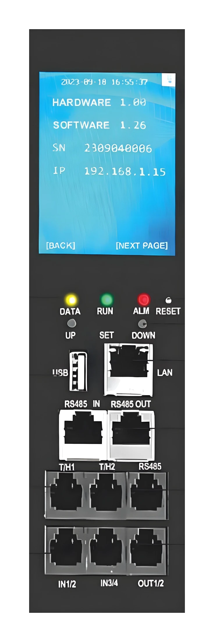 Hot-swappable LCD meter on a plain background