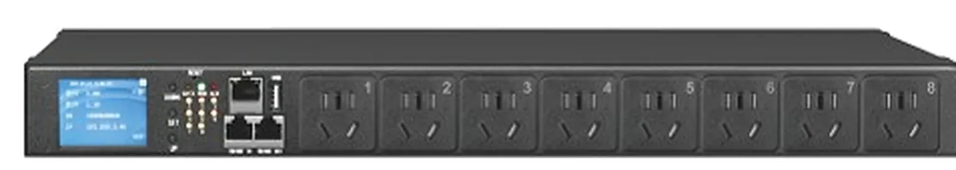 PDU 1U · 8 outlets · blank panel on a plain background