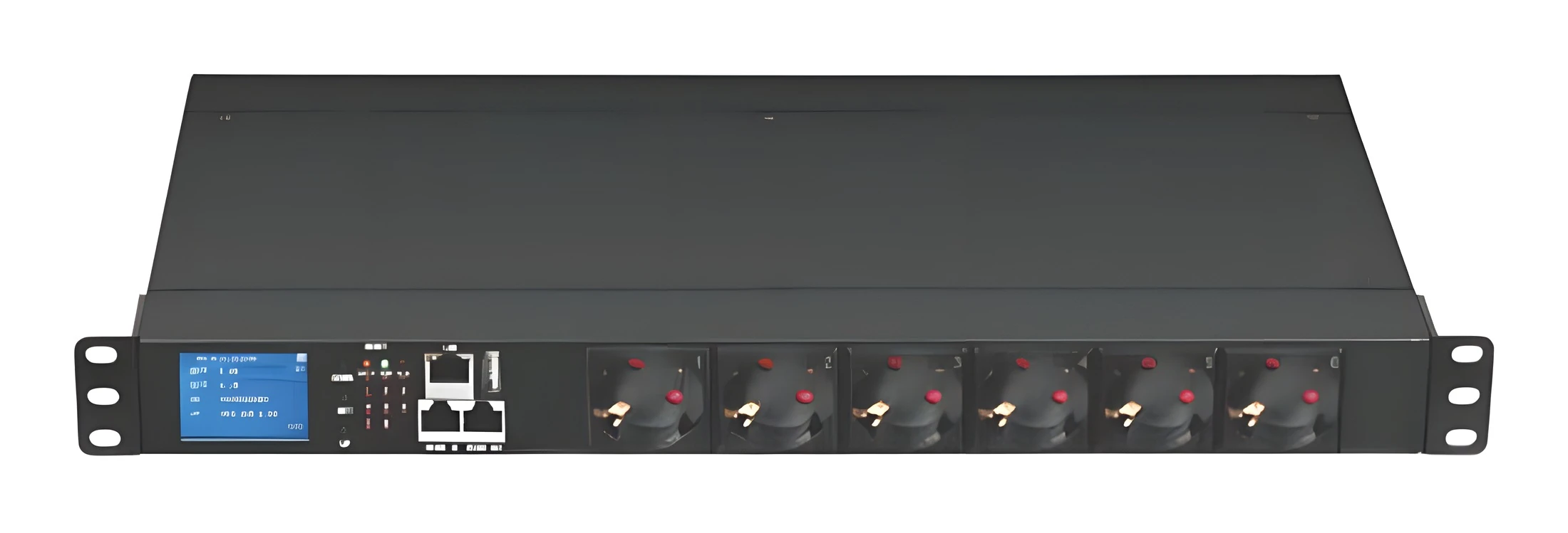 PDU 1U · 8 outlets · UK, Schuko, and Italian plugs · Layout 6 on a plain background