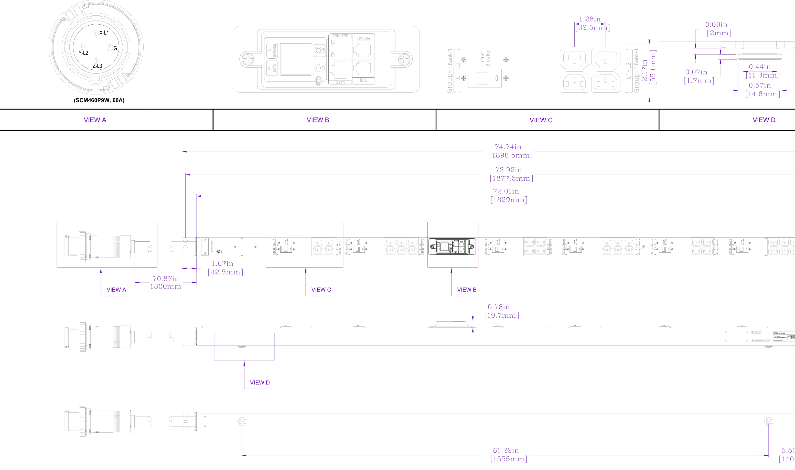 Drawing of PDU 60A · 3-phase